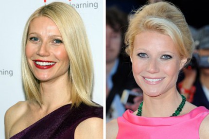Gwyneth Paltrow lägger antingen fokus på läpparna eller ögonen.