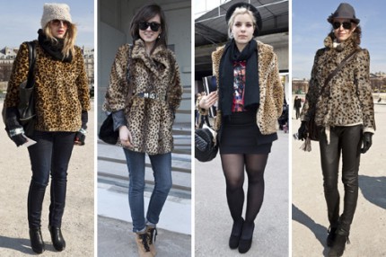 Leopardmönstrade fuskpälsar under Paris Fashion Week, A/W 2010.