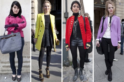 Färgglada ytterplagg under Paris Fashion Week, A/W 2010.