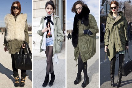 Gröna parkas under Paris Fashion Week, A/W 2010.