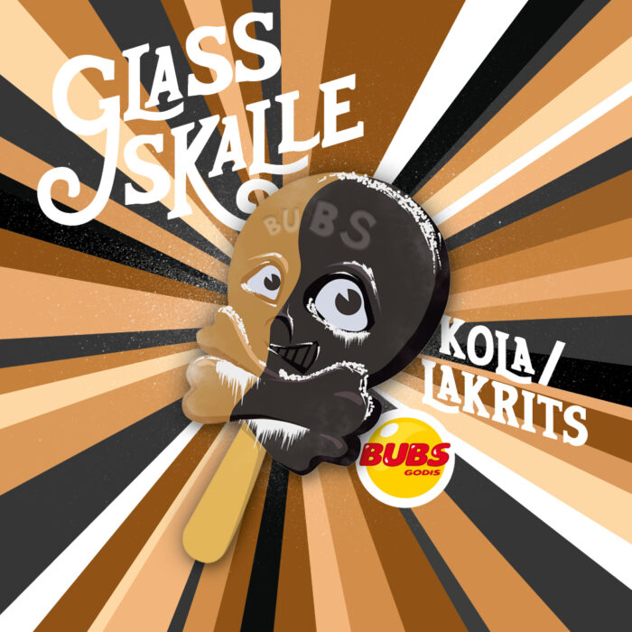En glasspinne med en svart och brun döskalle på